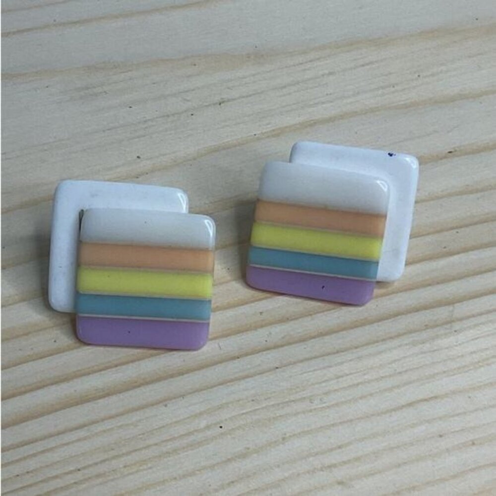 Squar Geometric Rhombus Striped Post Earrings Vintage